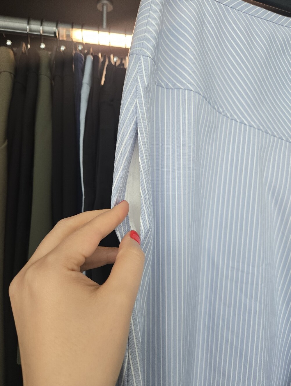 Angled Yoke Skirt in Striped Cotton-Blend - Picture 6 of 11